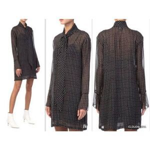 Theory Silk Chiffon Neck Tie  Diamond Print Dress 6